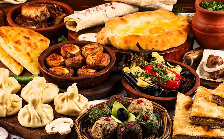 Georgian supra (feast) with traditional food