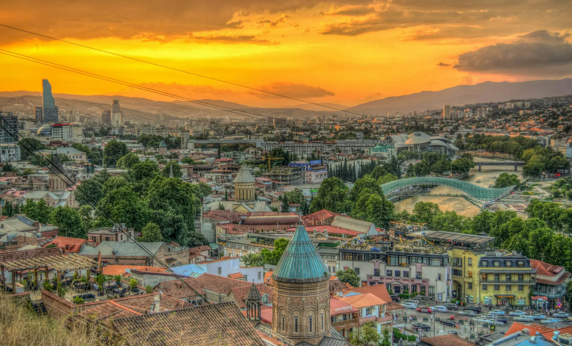 Tbilisi cityscape at sunset